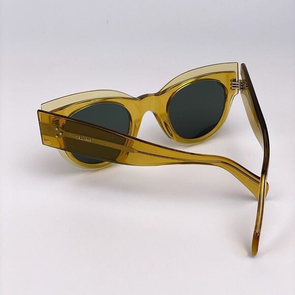 NEW Celine CL40008I 39N Unisex Shiny Yellow Green Rounded Cat Eye Sunglasses - Picture 6 of 12